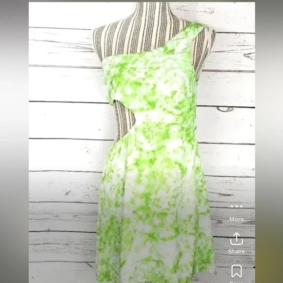 For Love And Lemons Green and White One-Shoulder Sundress Mini Dress sz M - Picture 6 of 6